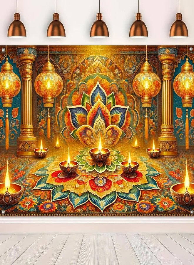 BlissYard Diwali Backdrop Banner Colorful Rangoli Diya Lamps Festival of Lights Photo Booth Background Indian Holiday Party Decoration Wall Hanging 71×43 Inch - Image 5